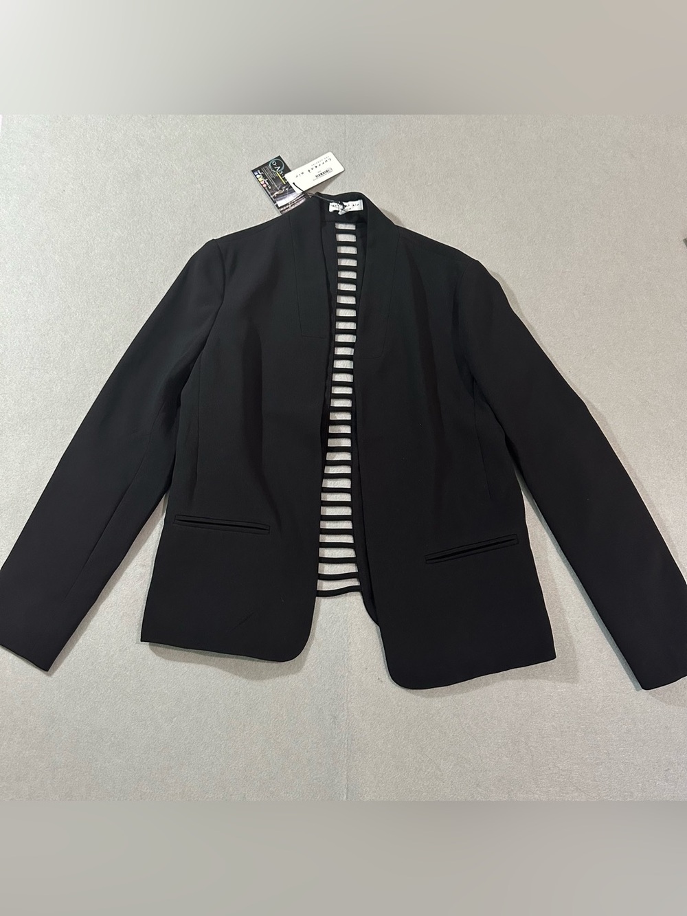 Current Air Black Open-Front Blazer with Striped Lining